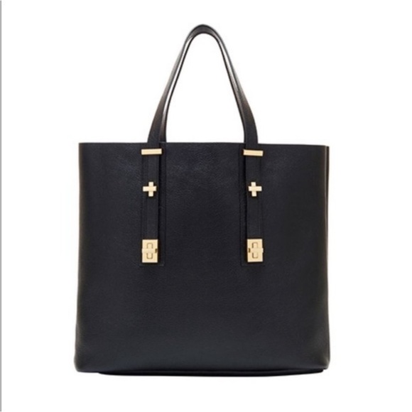 India Hicks Handbags - India Hicks Black Leather Solitare Shoulder Bag Purse Tote Gold Hardware